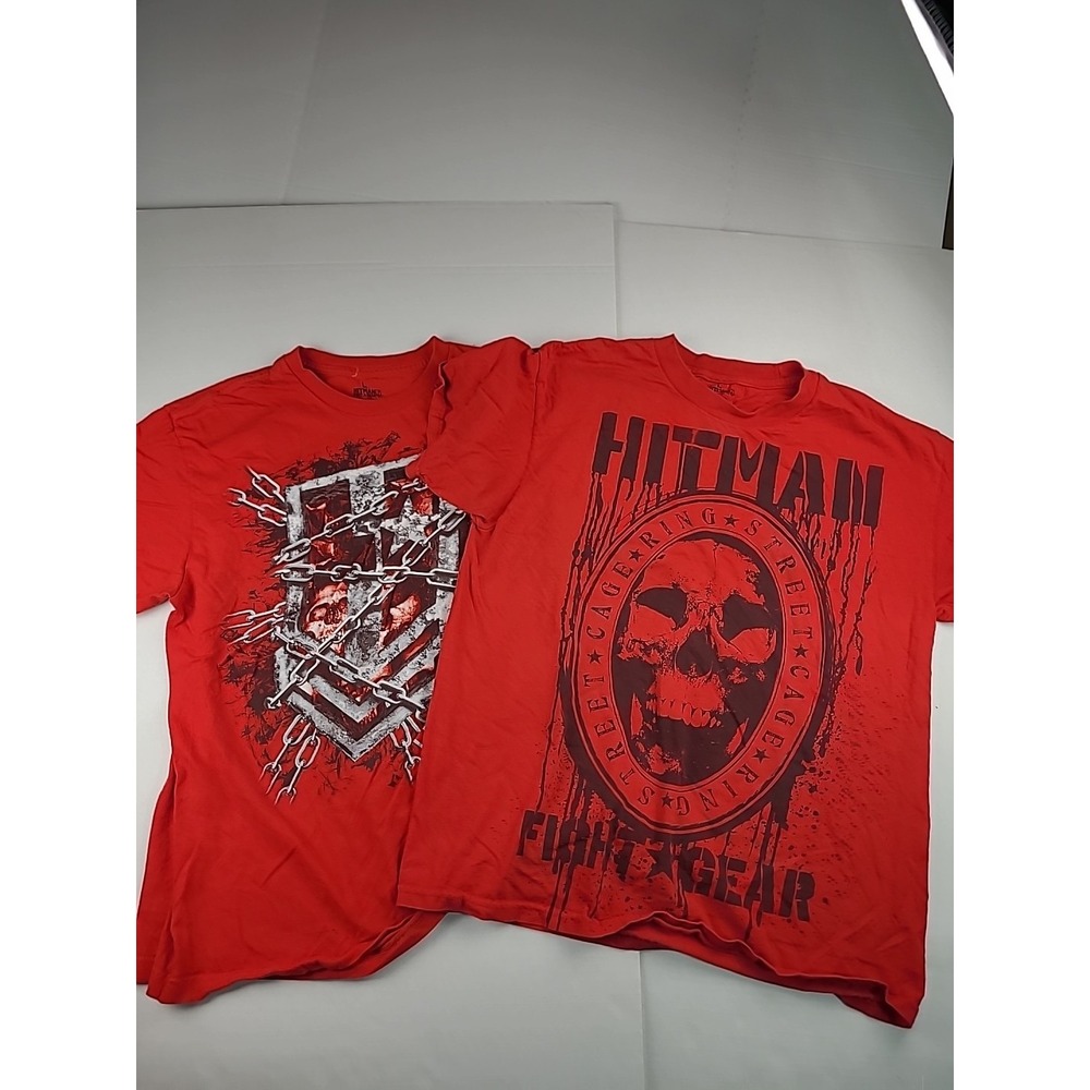 Hitman Fight Gear Shirt Mens L UFC/MMA LARGE‎ GRAPHIC LOT RED DOUBLE SIDED Y2k
